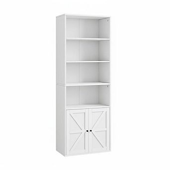 Tall Industrial and Farmhouse Style Bookcase, Space-Saving Shelf with Storage Cabinet
