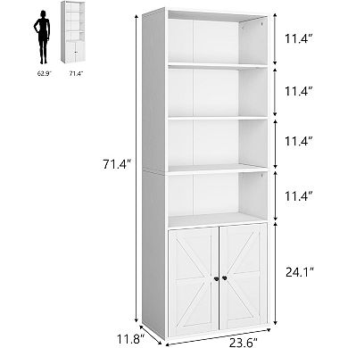 Tall Industrial and Farmhouse Style Bookcase, Space-Saving Shelf with Storage Cabinet