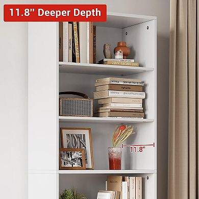 Tall Industrial and Farmhouse Style Bookcase, Space-Saving Shelf with Storage Cabinet