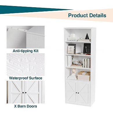 Tall Industrial and Farmhouse Style Bookcase, Space-Saving Shelf with Storage Cabinet