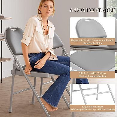 Folding Chairs 4 Pack, Padded PU Leather Foldable Chairs for Indoor Outdoor Home Bedroom