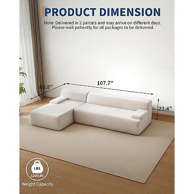 108" Cloud-Like Sectional with Chaise, Ultra-Plush Corduroy L-Shaped Sofa Bed
