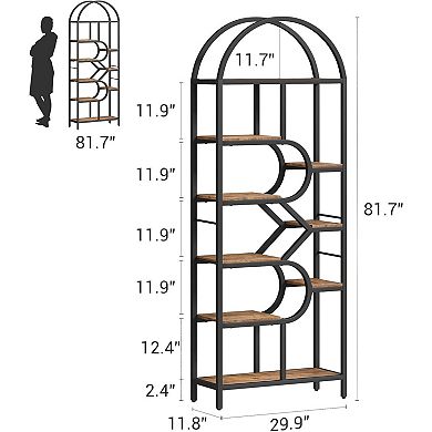 Bookshelf Arched Bookcase Display Racks Geometric Open Storage Shelf Unique Book Rack Metal Frame