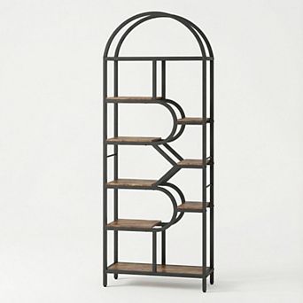 Bookshelf Arched Bookcase Display Racks Geometric Open Storage Shelf Unique Book Rack Metal Frame