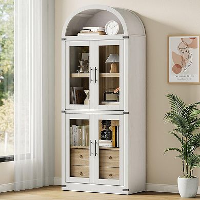 Arched Bookshelf with Doors Farmhouse Bookcase Display Storage Shelves