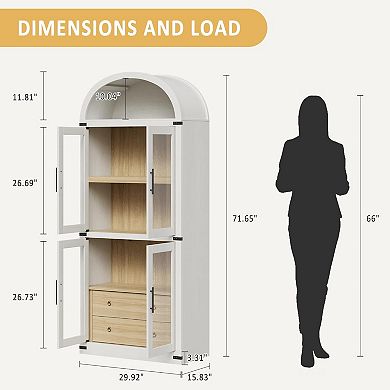 Arched Bookshelf with Doors Farmhouse Bookcase Display Storage Shelves