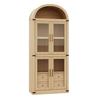 Arched Bookshelf with Doors Farmhouse Bookcase Display Storage Shelves