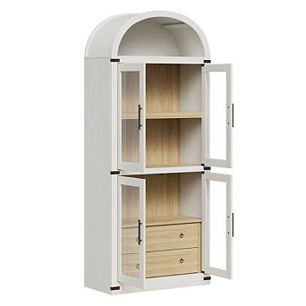 Arched Bookshelf with Doors Farmhouse Bookcase Display Storage Shelves