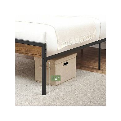 Bed Frame With Vintage Wood Headboard Mattress Foundation Strong Wood Slats Platform Support