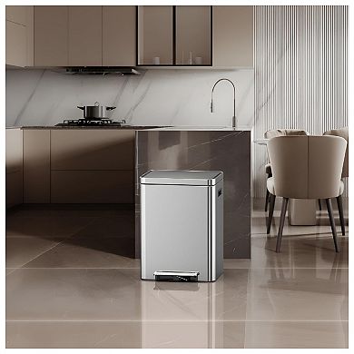 1 Pcs Trash Can with Lid,Stainless Steel Kitchen Trash Can with Removable Inner Bucket