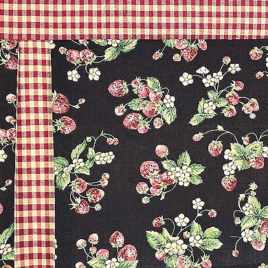 Strawberry Pleated 100% Cotton Rod Pocket Window Valance 50" x 17" Black
