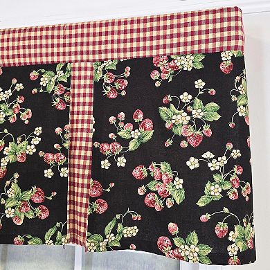 Strawberry Pleated 100% Cotton Rod Pocket Window Valance 50" x 17" Black