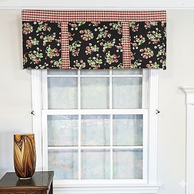 Strawberry Pleated 100% Cotton Rod Pocket Window Valance 50" x 17" Black