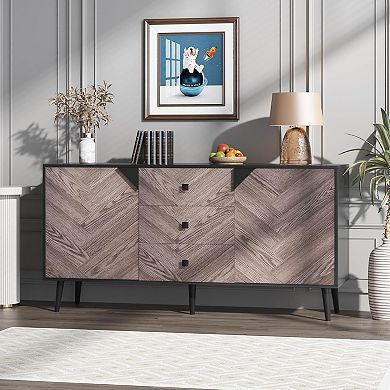 Storage Free Standing Accent Cabinet, Buffet Cabinet with Drawers, Sideboard Table with Storage