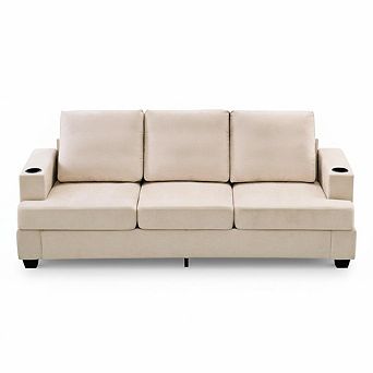 Modern 89" Chenille 3-Seater Sofa with Cup Holders and Side Storage Pockets