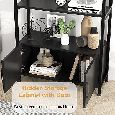 Bookshelf Arched Bookcase with Doors Storage Industrial Book Shelf with Sturdy Metal Frame