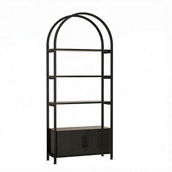 Bookshelf Arched Bookcase with Doors Storage Industrial Book Shelf with Sturdy Metal Frame