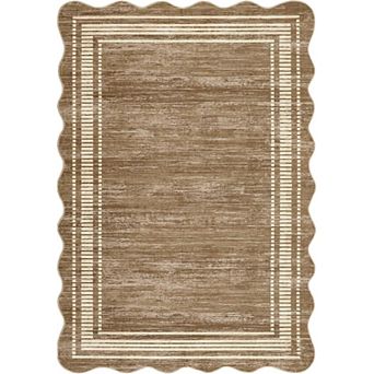 Modern Geometric Scalloped Runner Rugs Machine Washable Stain Resistant Low Pile Foldable Non Slip