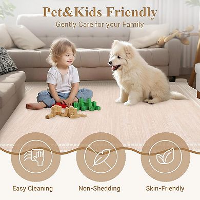 Modern Geometric Scalloped Runner Rugs Machine Washable Stain Resistant Low Pile Foldable Non Slip