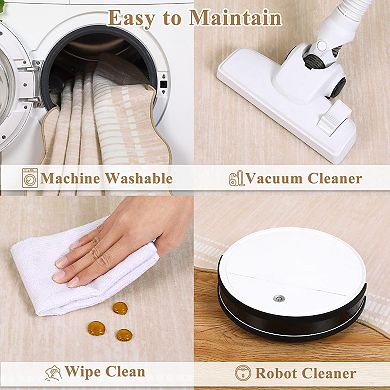 Modern Geometric Scalloped Runner Rugs Machine Washable Stain Resistant Low Pile Foldable Non Slip