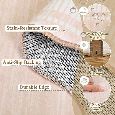 Modern Geometric Scalloped Runner Rugs Machine Washable Stain Resistant Low Pile Foldable Non Slip