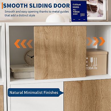 Wooden Storage Cabinet Sideboard Buffet Cabinet with Sliding Doors and Adjustable Shelves