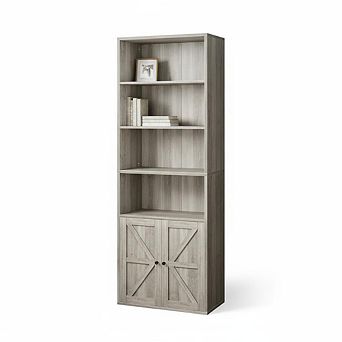 Tall Industrial and Farmhouse Style Bookcase, Space-Saving Shelf with Storage Cabinet