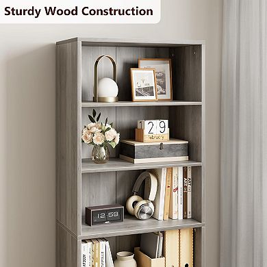 Tall Industrial and Farmhouse Style Bookcase, Space-Saving Shelf with Storage Cabinet