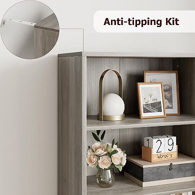 Tall Industrial and Farmhouse Style Bookcase, Space-Saving Shelf with Storage Cabinet