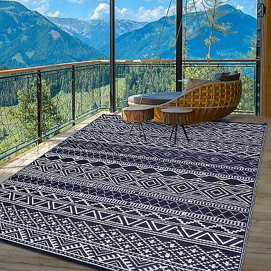 Waterproof Outdoor Rug Modern Patio Plastic Straw, Stain-Resistant Reversible RV Mat,Geometric Rug