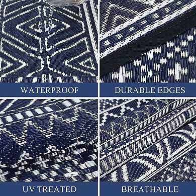 Waterproof Outdoor Rug Modern Patio Plastic Straw, Stain-Resistant Reversible RV Mat,Geometric Rug