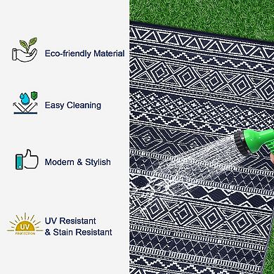 Waterproof Outdoor Rug Modern Patio Plastic Straw, Stain-Resistant Reversible RV Mat,Geometric Rug