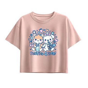 Girls 7-16 Besties 4Ever Kawaii Characters Boxy Tee