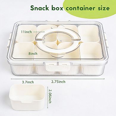 Ribbed Snackle Box 8-Compartment Tray with Lid Handle Travel Fruit
