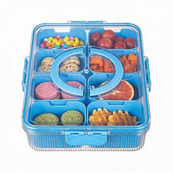 Ribbed Snackle Box 8-Compartment Tray with Lid Handle Travel Fruit