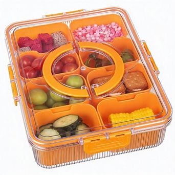 Ribbed Snackle Box 8-Compartment Tray with Lid Handle Travel Fruit