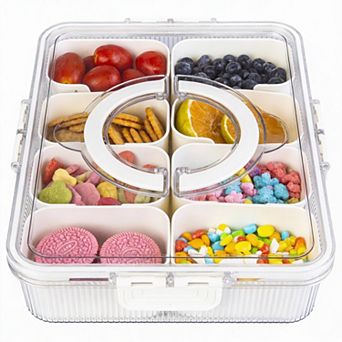 Ribbed Snackle Box 8-Compartment Tray with Lid Handle Travel Fruit