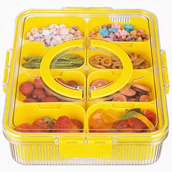 Ribbed Snackle Box 8-Compartment Tray with Lid Handle Travel Fruit