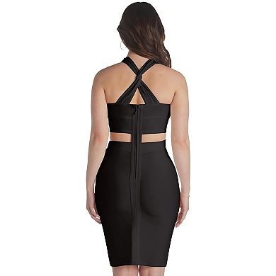 Women's Off-Shoulder Bodycon Stretch Dress, V-Neck, Knee Length