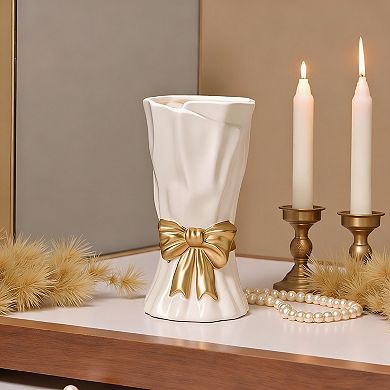 Large Bow Ceramic Vase Boho Decor Handcrafted Glazed Floral Centerpiece