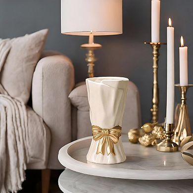 Large Bow Ceramic Vase Boho Decor Handcrafted Glazed Floral Centerpiece