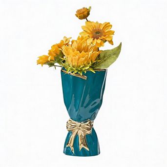 Large Bow Ceramic Vase Boho Decor Handcrafted Glazed Floral Centerpiece