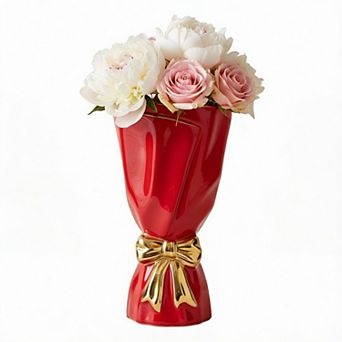 Large Bow Ceramic Vase Boho Decor Handcrafted Glazed Floral Centerpiece