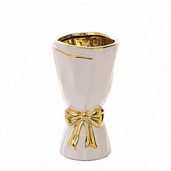 Large Bow Ceramic Vase Boho Decor Handcrafted Glazed Floral Centerpiece