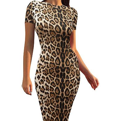 Brown Leopard Maxi Dress for Club, Party, or Casual Wear