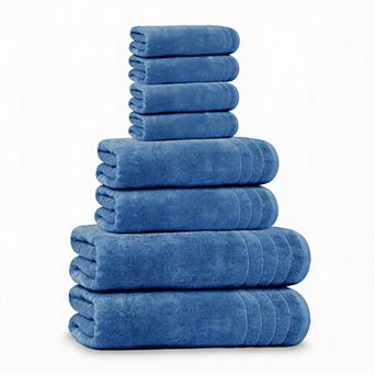 Super Fine Cotton 8 pc Towel Set Lightweight Quick-Dry