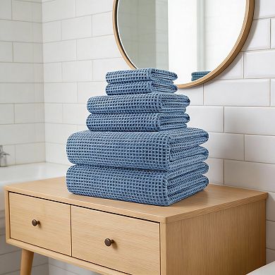 430 GSM Waffle Microfiber Towel Set Quick-Dry Li nt-Free 6pc