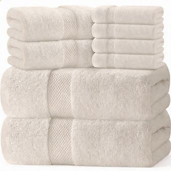 Classic 700 GSM Turkish Cotton 8 pc Towel Set Spa Soft Absorbent