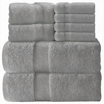 Classic 700 GSM Turkish Cotton 8 pc Towel Set Spa Soft Absorbent