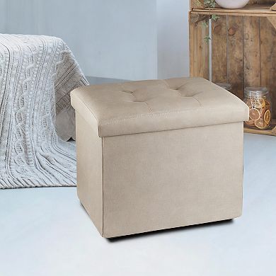 Beige Foldable Storage Ottoman 17x13x13